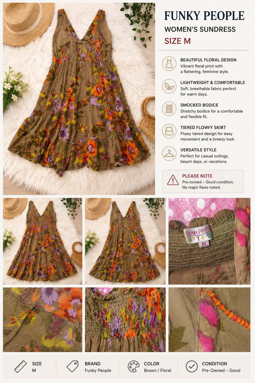Funky People Floral Print Smocked Bodice Sleeveless Tiered Mini Sundress